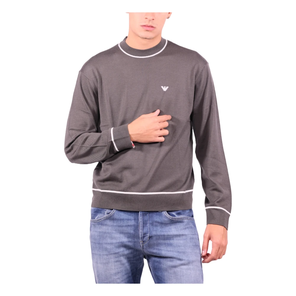 Armani Jacquard Logo Wollen Trui Gray Heren