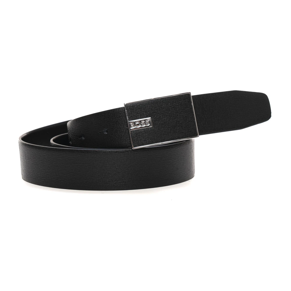 Boss Reversibele Lederen Riem met Dubbele Gesp Black Heren