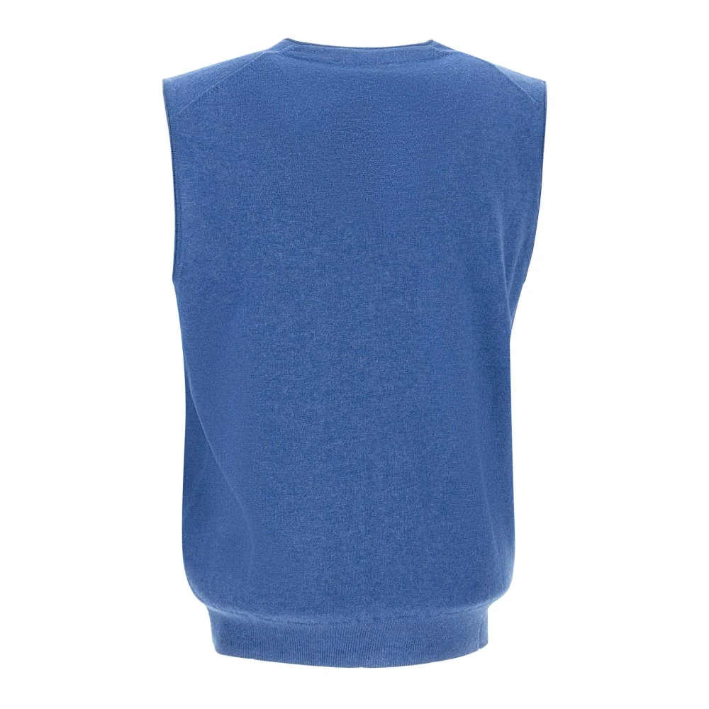 Kangra Blauwe Wollen Vest Mouwloos V-hals Blue Heren