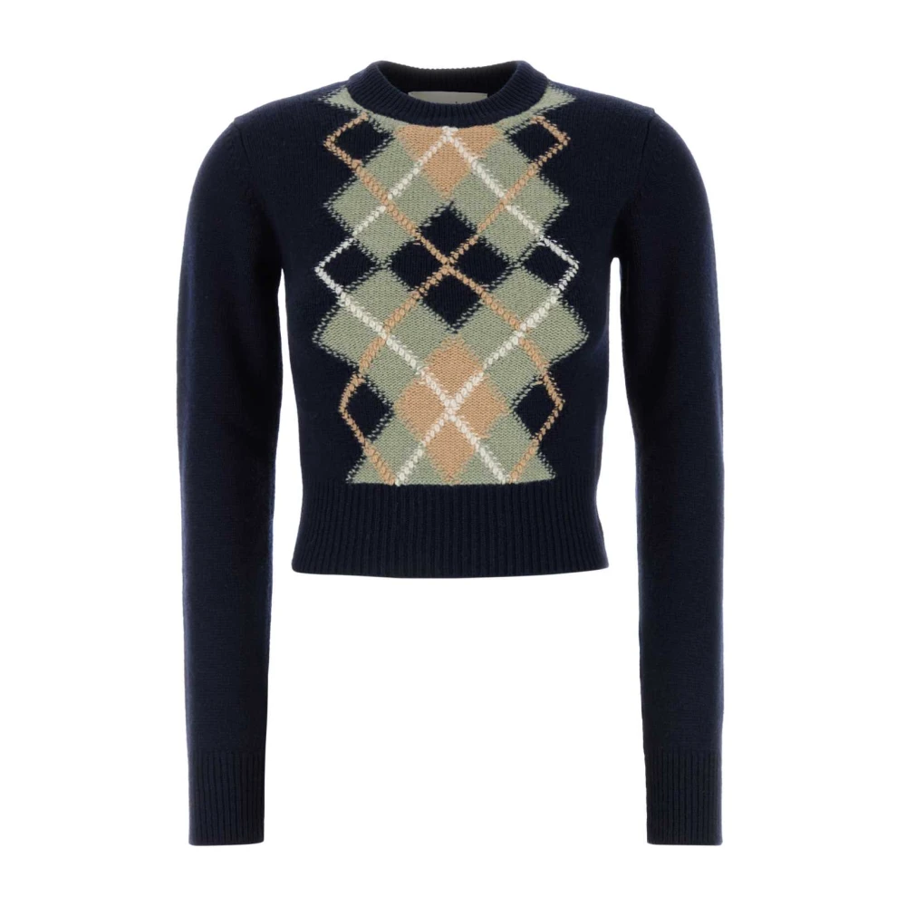 Ami Paris Navy Blue Wool Blend Sweater Multicolor Dames