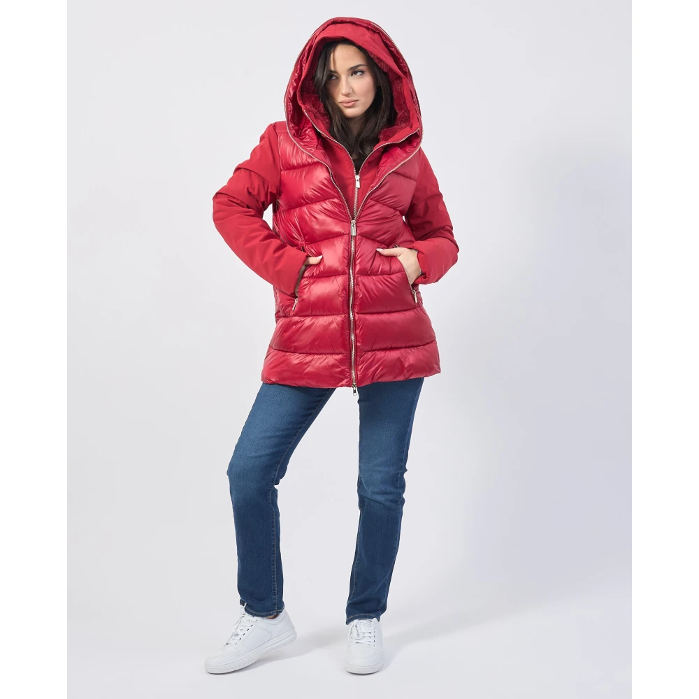 YES ZEE Rode gewatteerde jas met dubbele capuchon Red Dames