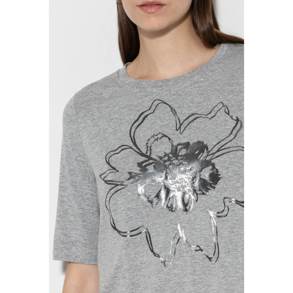 LUISA CERANO Grijze T-shirt met glanzende bloemenprint Beige Dames