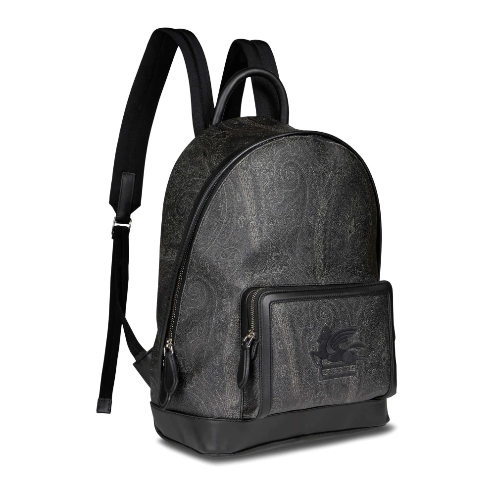 ETRO Zwarte Jacquard Rugzak met Leren Details Black Heren
