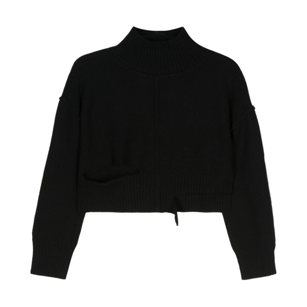 MM6 Maison Margiela Zwarte Distressed Sweater met Cut-Out Detail Black Dames