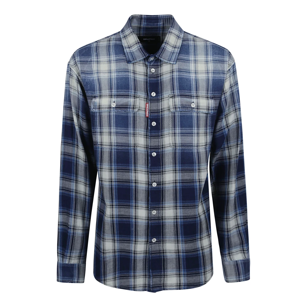 Dsquared2 Men's Blue Casual Shirts, Xl, Cotton Shirt With Vintage Touch