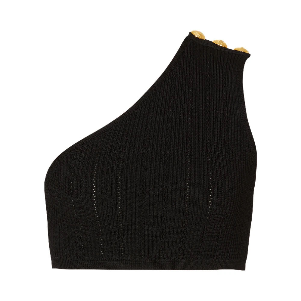 Balmain Asymmetrische One-Shoulder Gebreide Top Black Dames