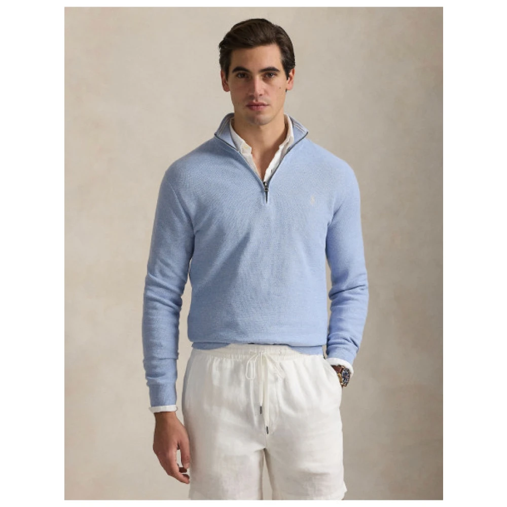 Polo Ralph Lauren Honingraat Katoen Half-Zip Sweater Blue Heren