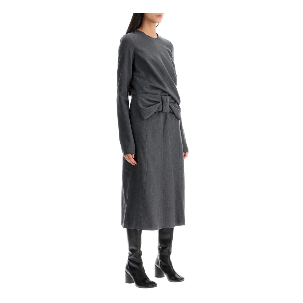 Maison Margiela Wollen Midi Jurk met Strik Detail Gray Dames