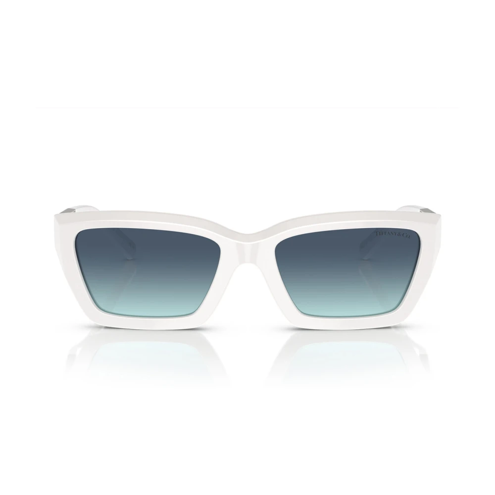 Rektangulære Cat-Eye Solbriller med Fasettert Hvit Front og Blå Gradient Linser