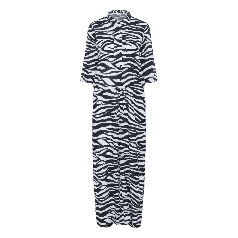 Kaffe Jumpsuit met dierenprint en ¾ mouwen Black Dames