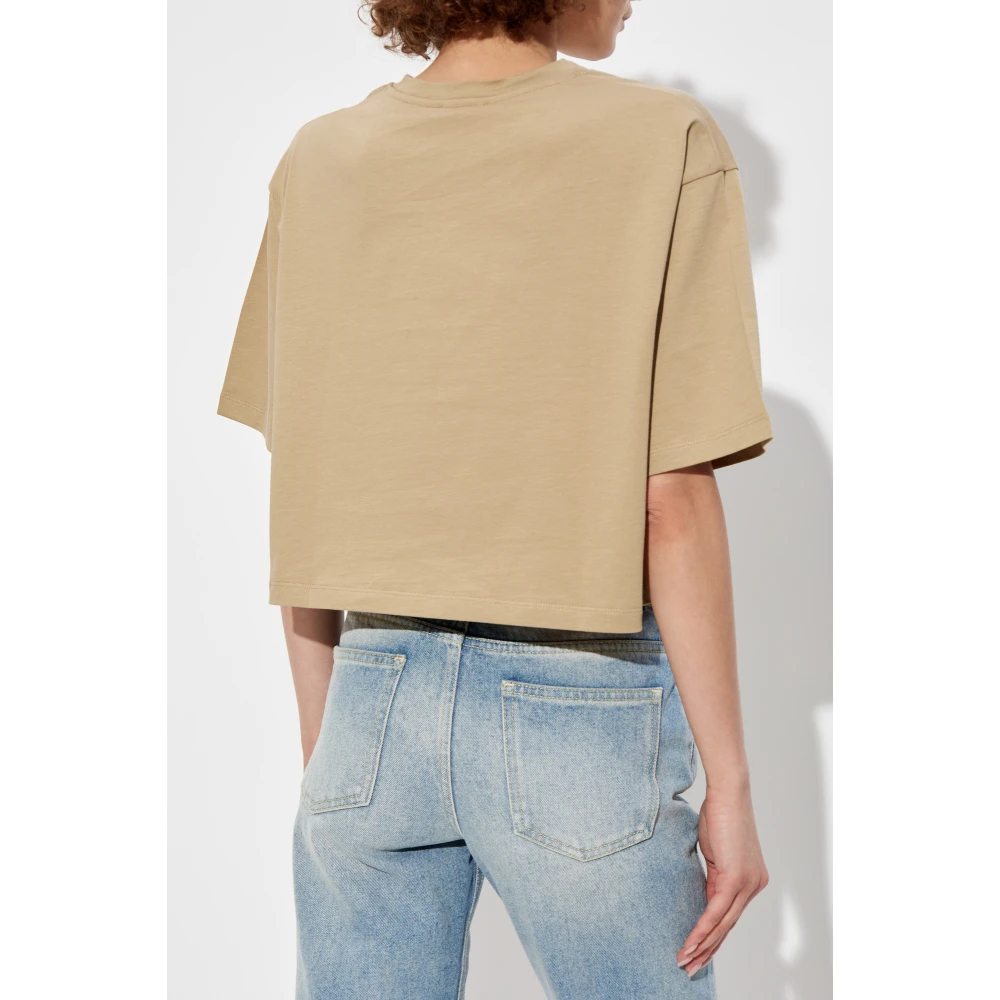 Balmain Korte T-shirt met bedrukt logo Beige Dames