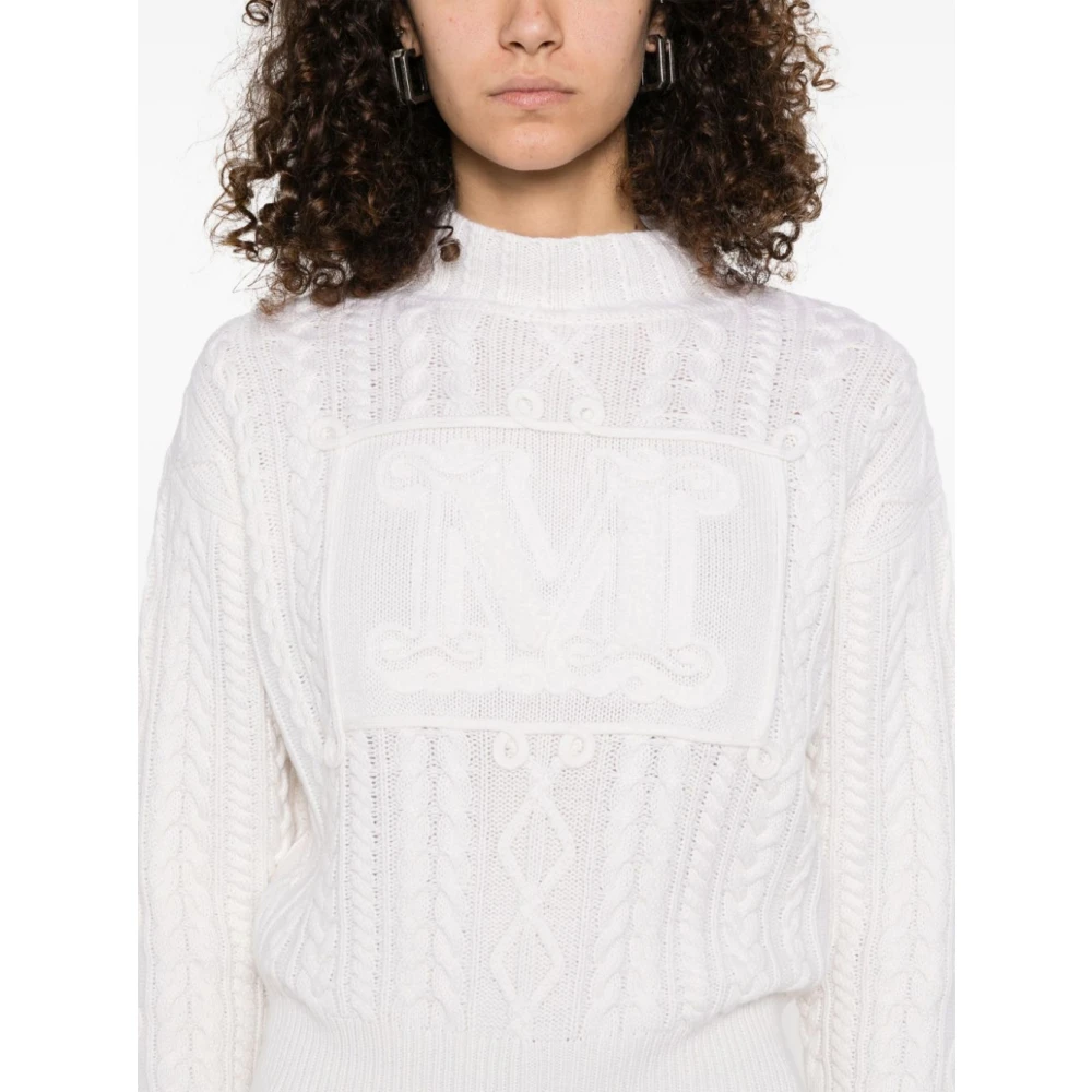 Max Mara Witte Intarsia-Gebreide Logotrui White Dames