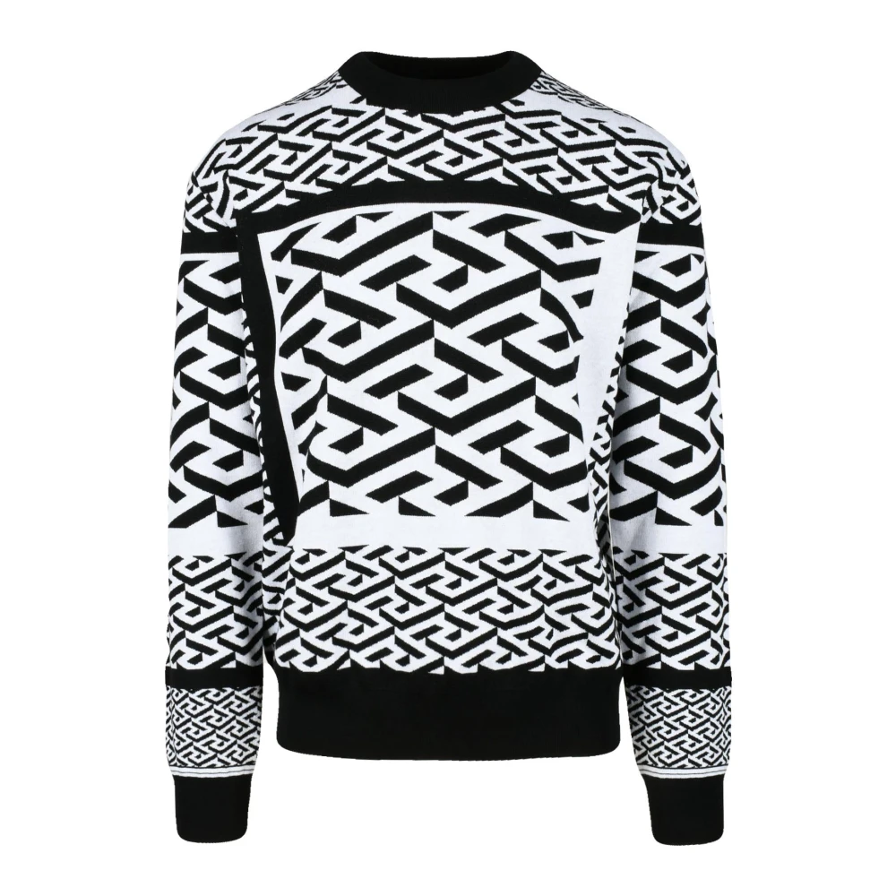 Versace Collectie Wol Katoen Gebreide Trui Black Heren