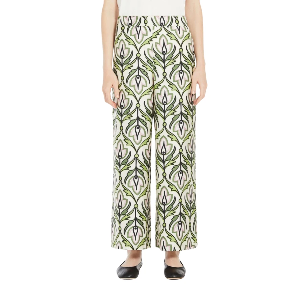 Max Mara Zijden twill wijde pijpen broek Eusebio Green Dames