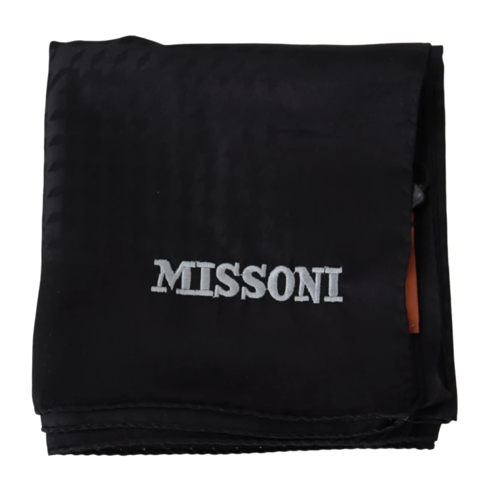 Missoni Men's Black Winter Scarves, One Size, Authentic Wool Scarf With Logo Embroidery