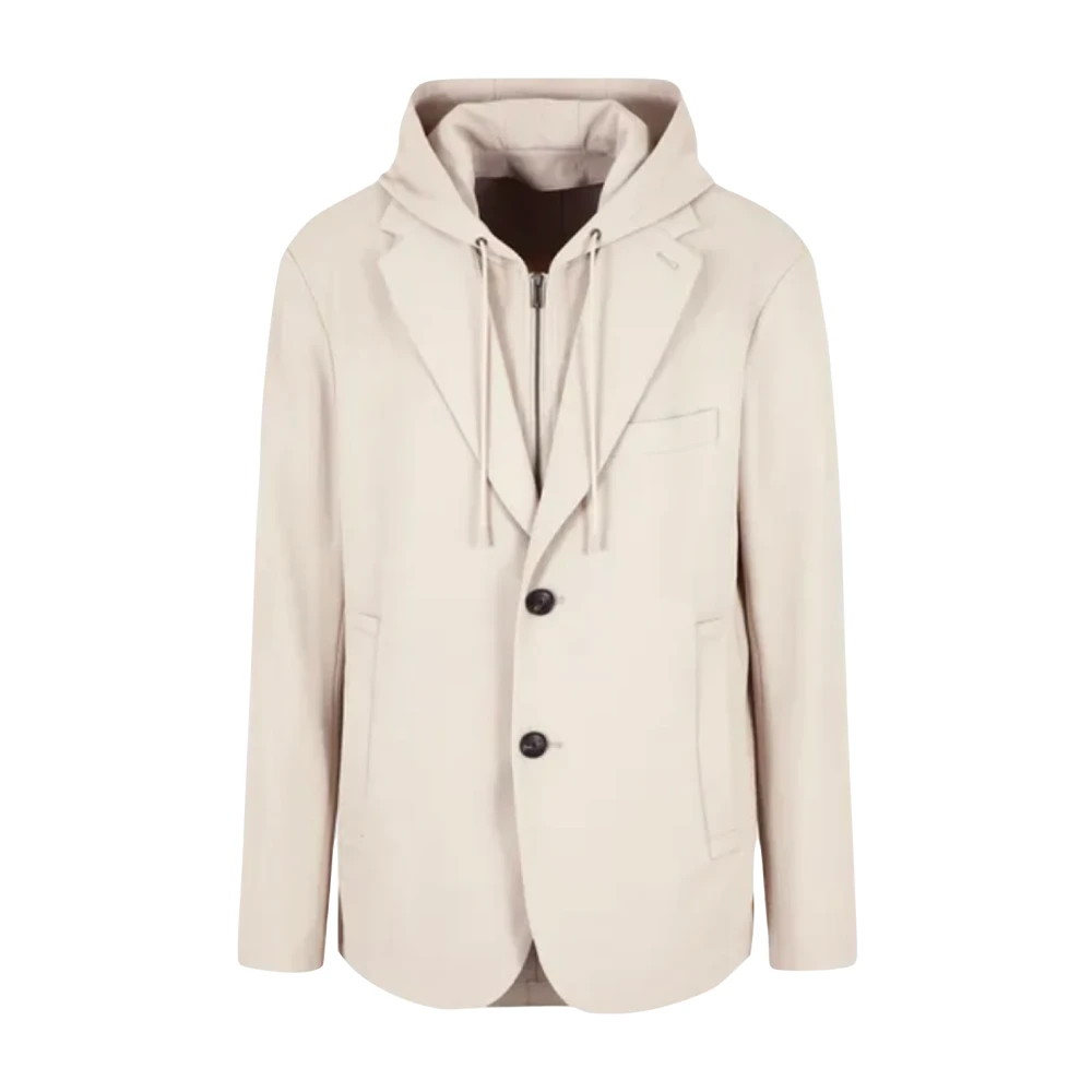 Armani Single-breasted blazer met afneembare capuchon Beige Heren