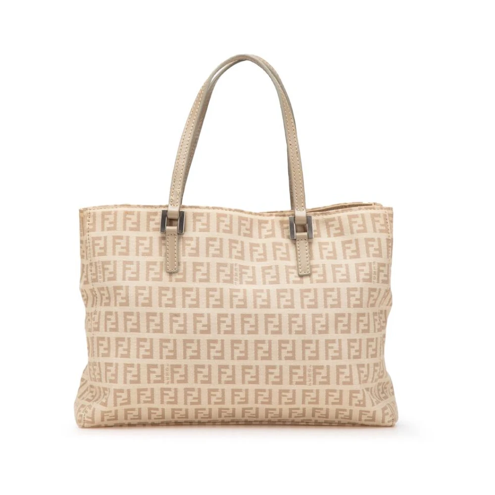 Fendi Vintage Women's Beige Pre-Owned Ff Logo Canvas Tote Bag