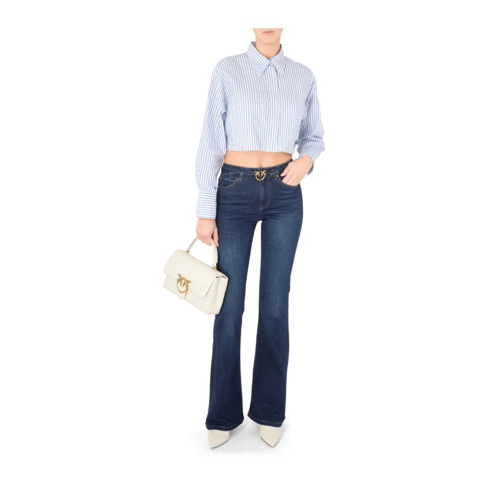 pinko Gestreepte Crop Blouse van Katoen White Dames