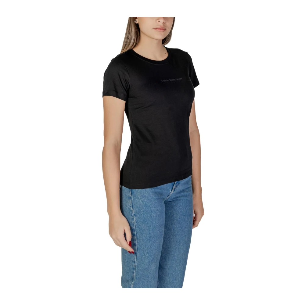 Calvin Klein Jeans Zwart Effen Katoen Ronde Hals T-shirt Black Dames