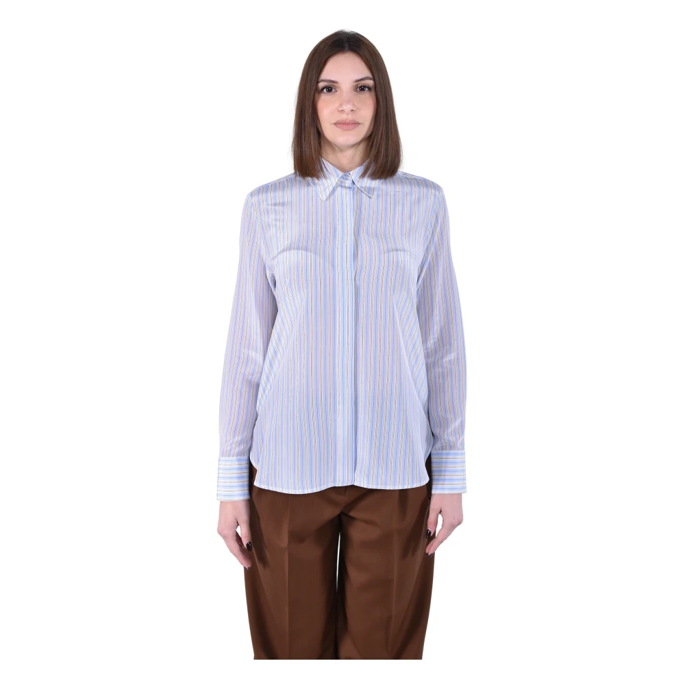 Max Mara Studio Blue Striped Silk Shirt - Female - Shirts - Xl - Blouses & Shirts