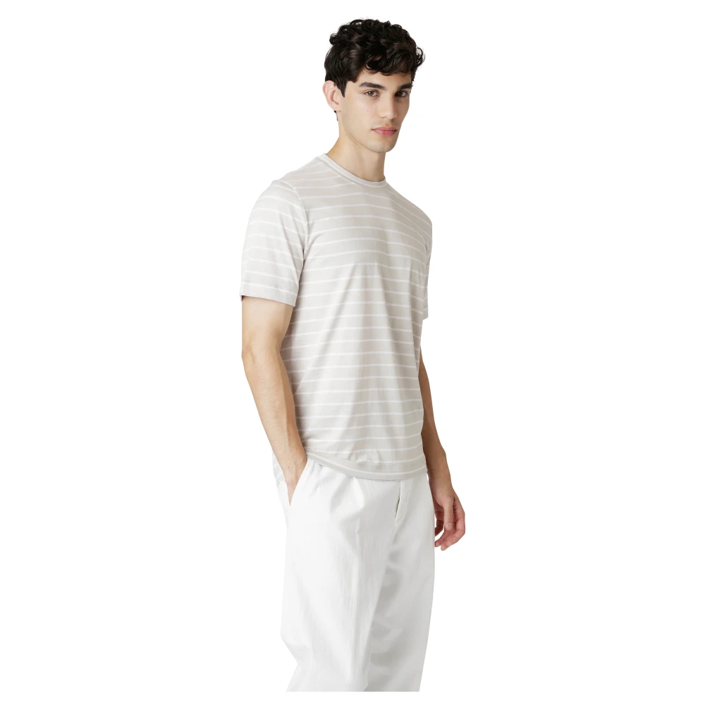 Eleventy Zijde en Giza Katoenen Crewneck T-shirt Beige Heren