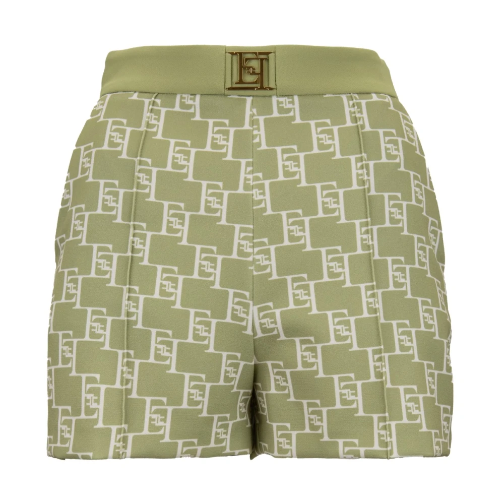 Elisabetta Franchi Gouden Logo Rits Haak Shorts Green Dames