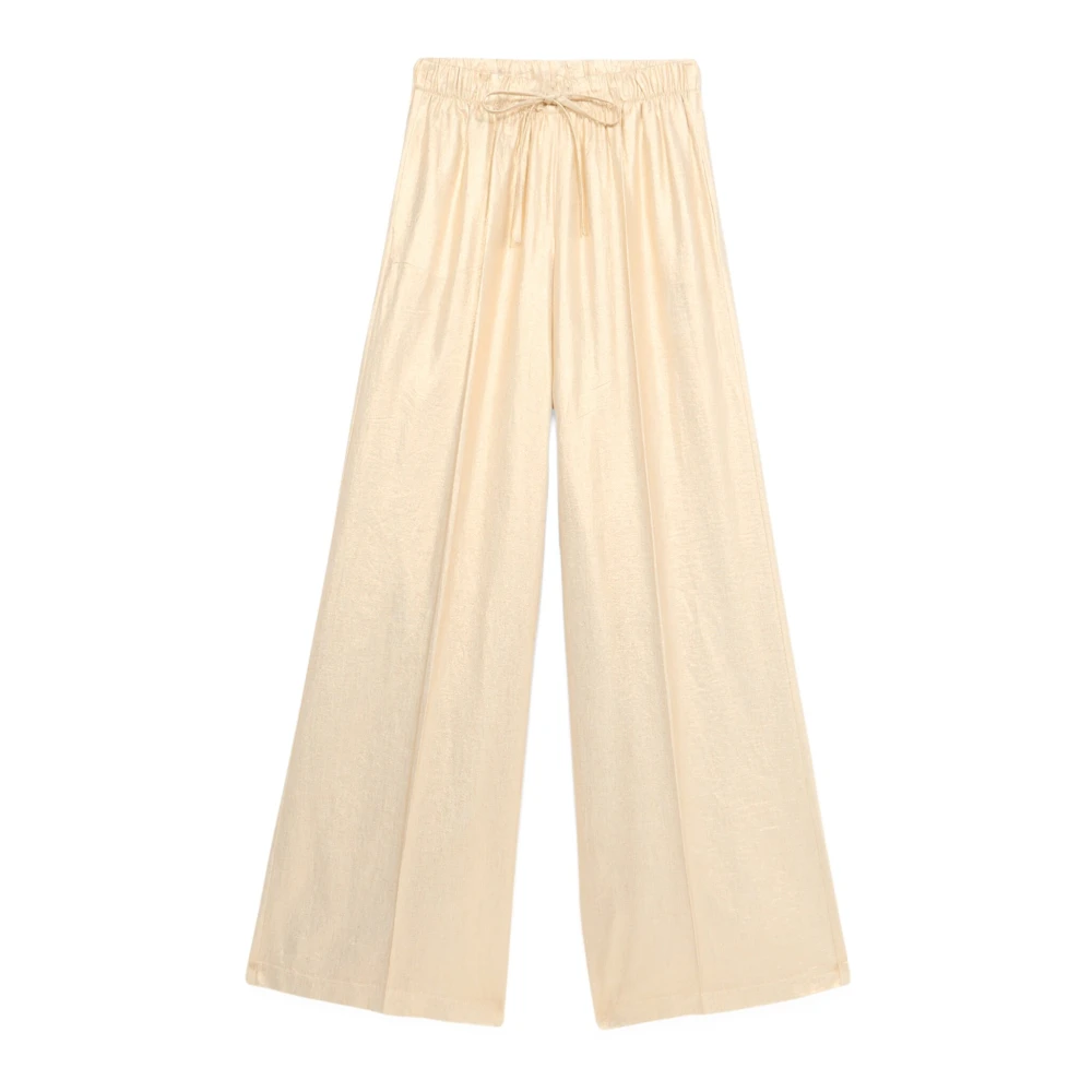 Oltre Gouden Print Linnenmix Wijde Pijpen Broek Yellow Dames