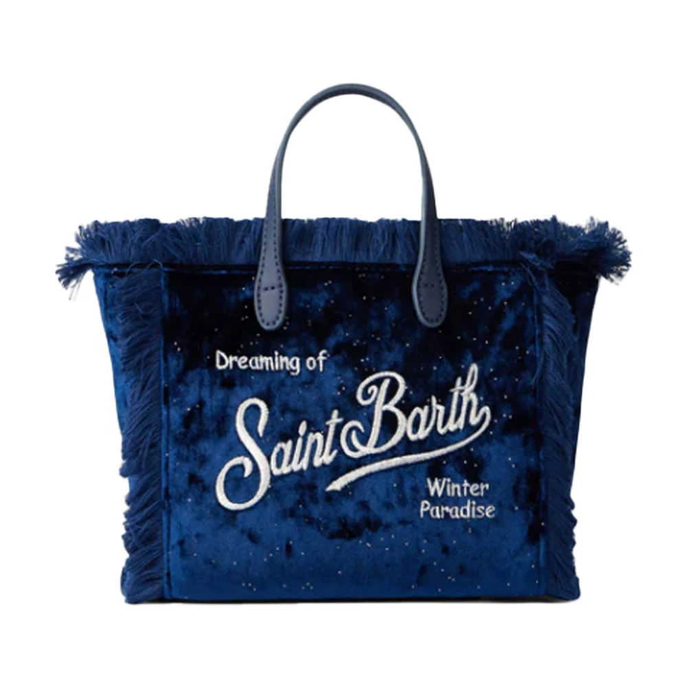 MC2 Saint Barth Blauwe Velvet Franje Mini Vanity Tas Blue Dames