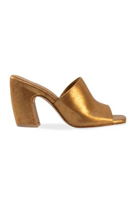 Metallic Gold Square Toe Mules