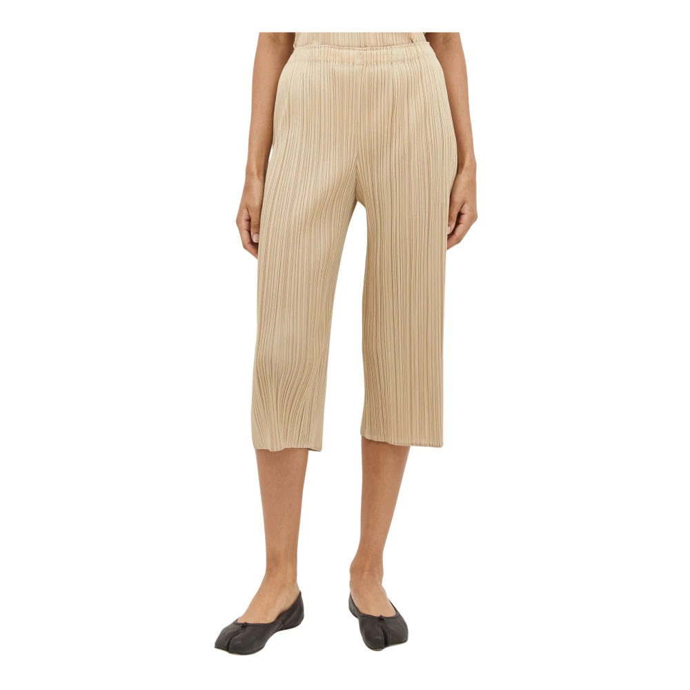 Issey Miyake Wijde Plooiende Broek Beige Dames