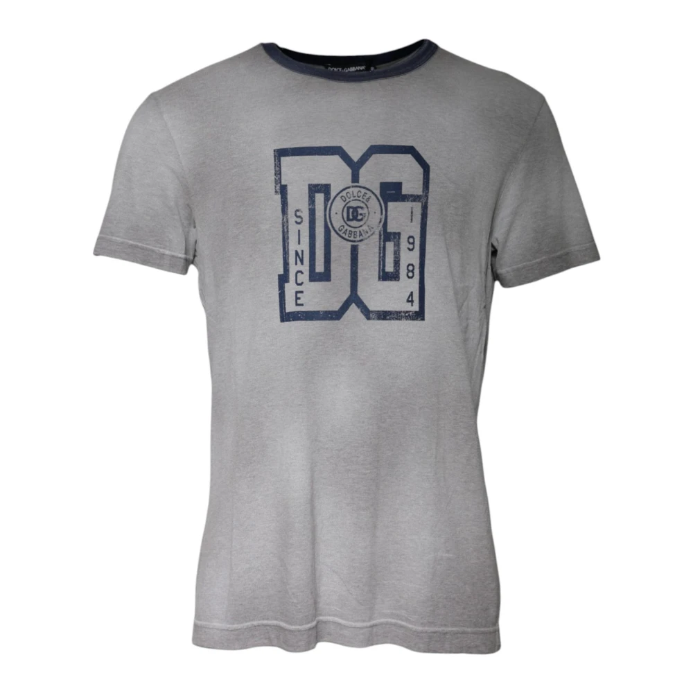 Dolce & Gabbana Grijze Katoenen Logo Print Crew Neck T-shirt Gray Heren