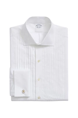 Pleated Cotton Slim Fit Tuxedo Shirt med Engelsk Krage