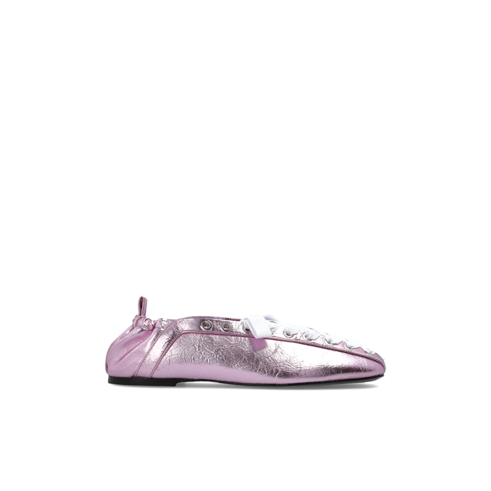 Ganni Women's Pink Leather Ballet Flats
