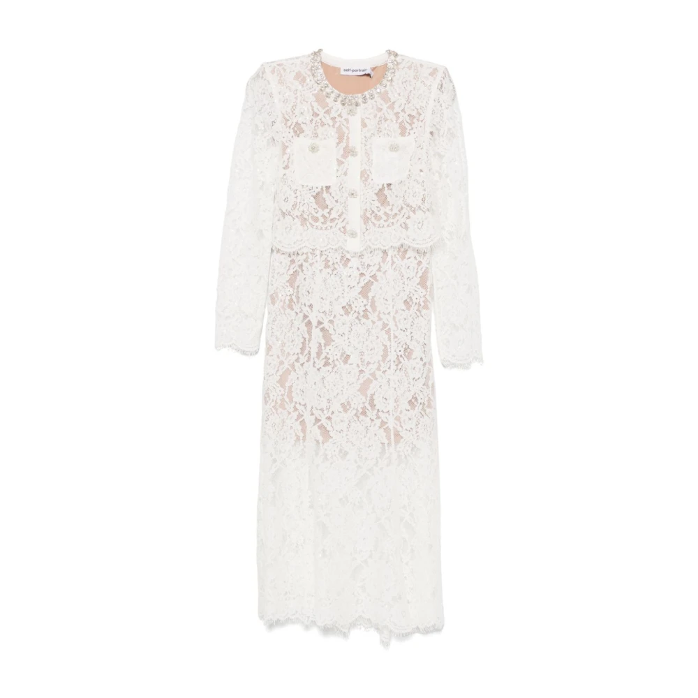 Self Portrait Witte Bloemen Kant Midi Jurk White Dames