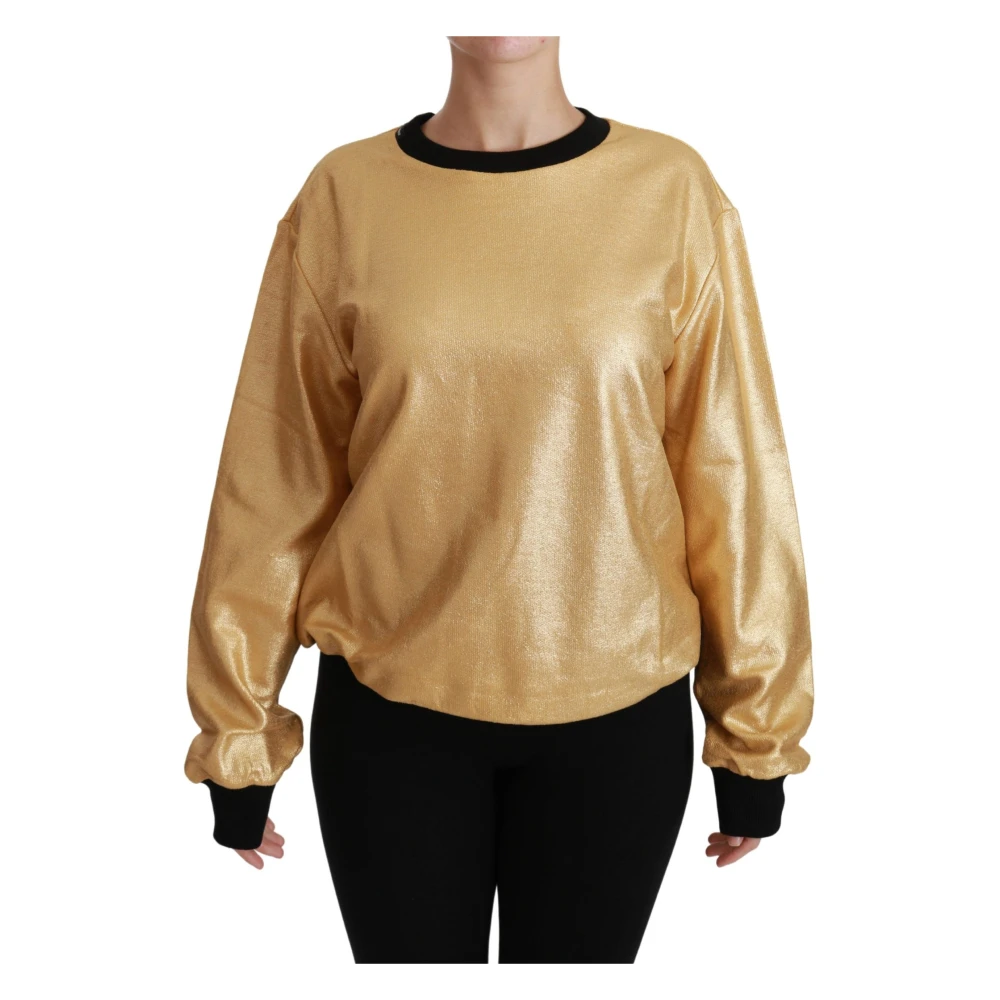 Dolce & Gabbana Goud en Zwart Katoenen Crewneck Sweater Yellow Dames