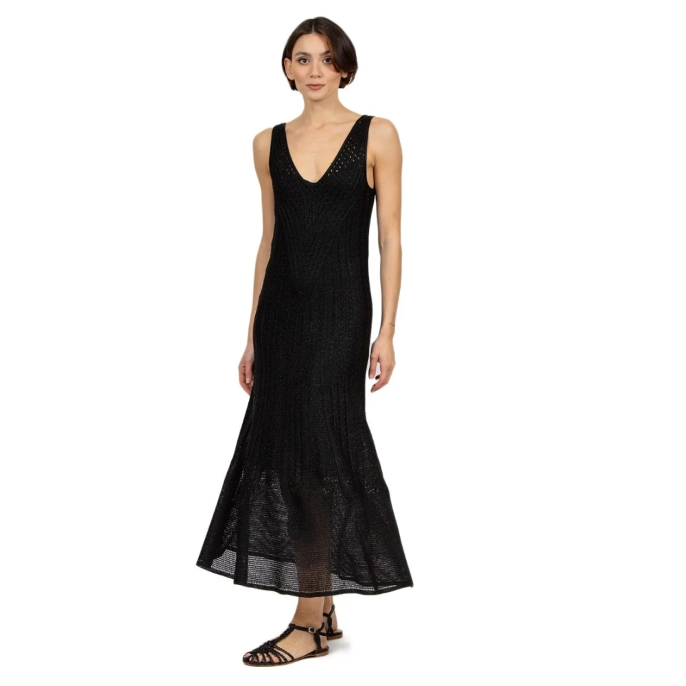 Erika Cavallini Zwarte Lange Jurk in Lurex Tricot Black Dames
