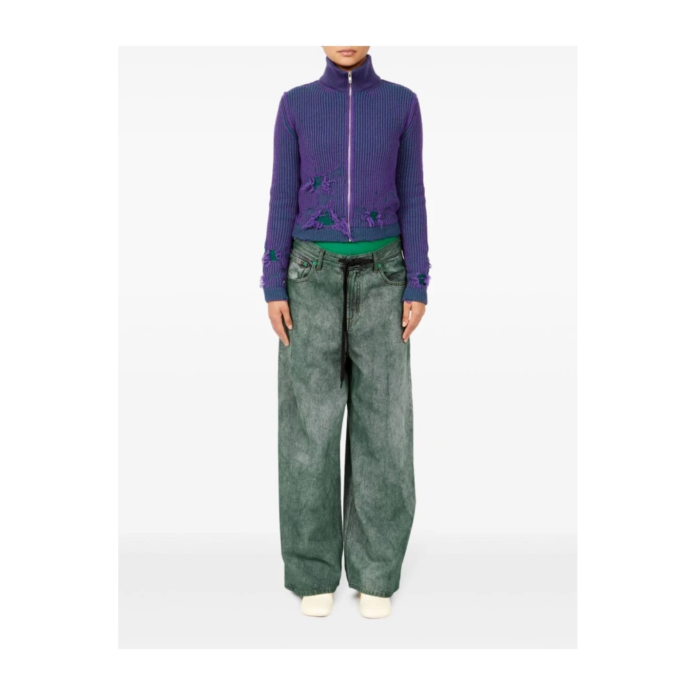 MM6 Maison Margiela Geruite turtleneck met rits Blue Dames