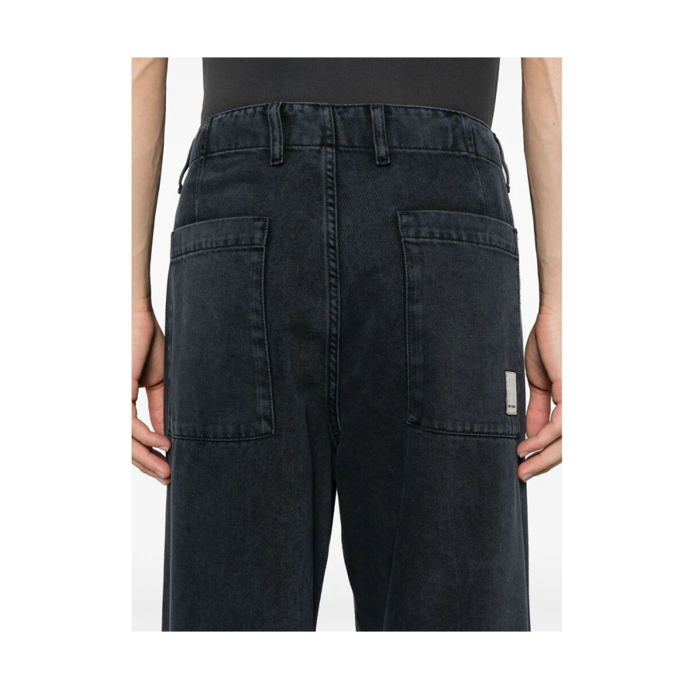 Emporio Armani Zwart Blauw Katoenen Twill Wijde Pijp Broek Black Heren