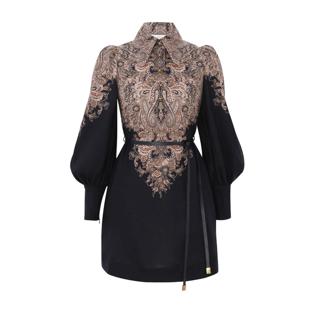 Zimmermann Navy Paisley Linnen Tuniekjurk Multicolor Dames