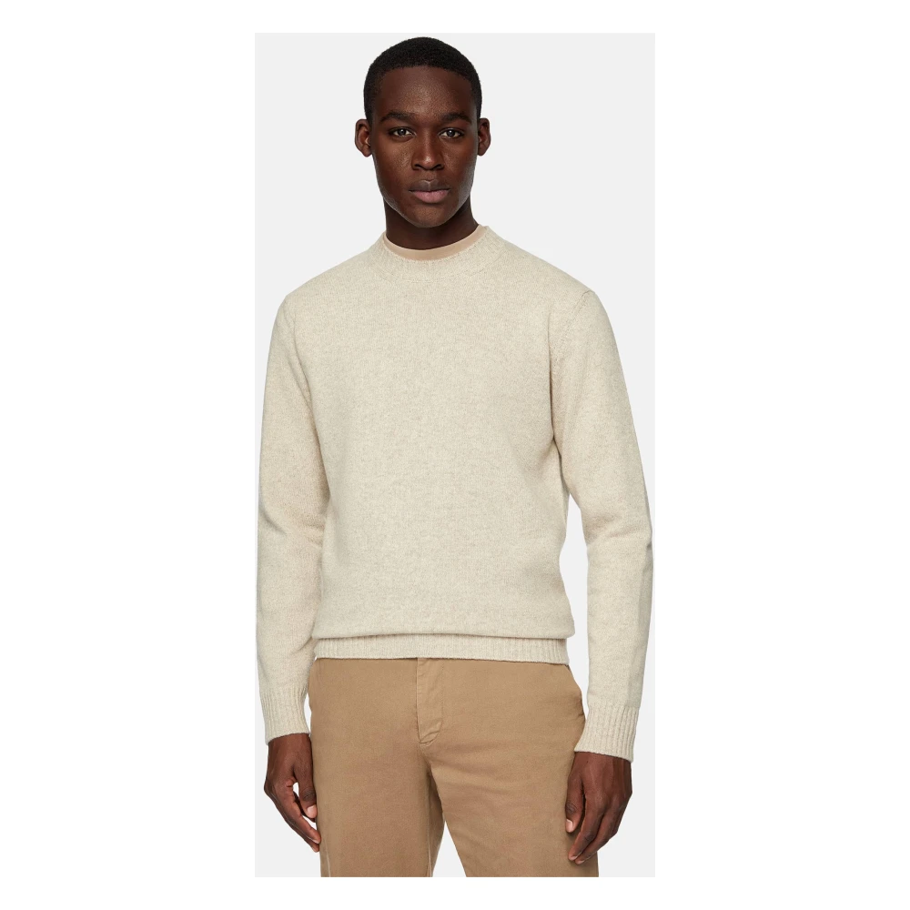 Boggi Milano Wol Blend Crew Neck Jumper Beige Heren