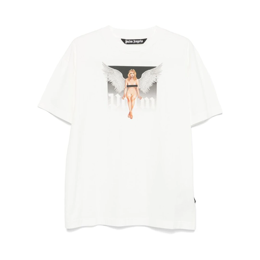Palm Angels Witte Crew Neck Drop Shoulder T-shirt White Heren