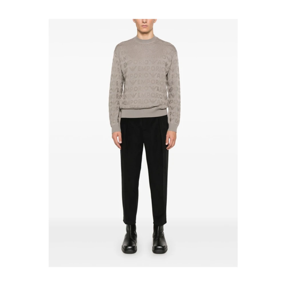 Emporio Armani Grijze Jacquard Logo Trui Gray Heren