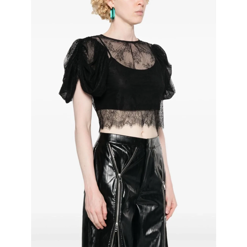 Rotate Birger Christensen Zwarte Kant Pofmouw Blouse Black Dames