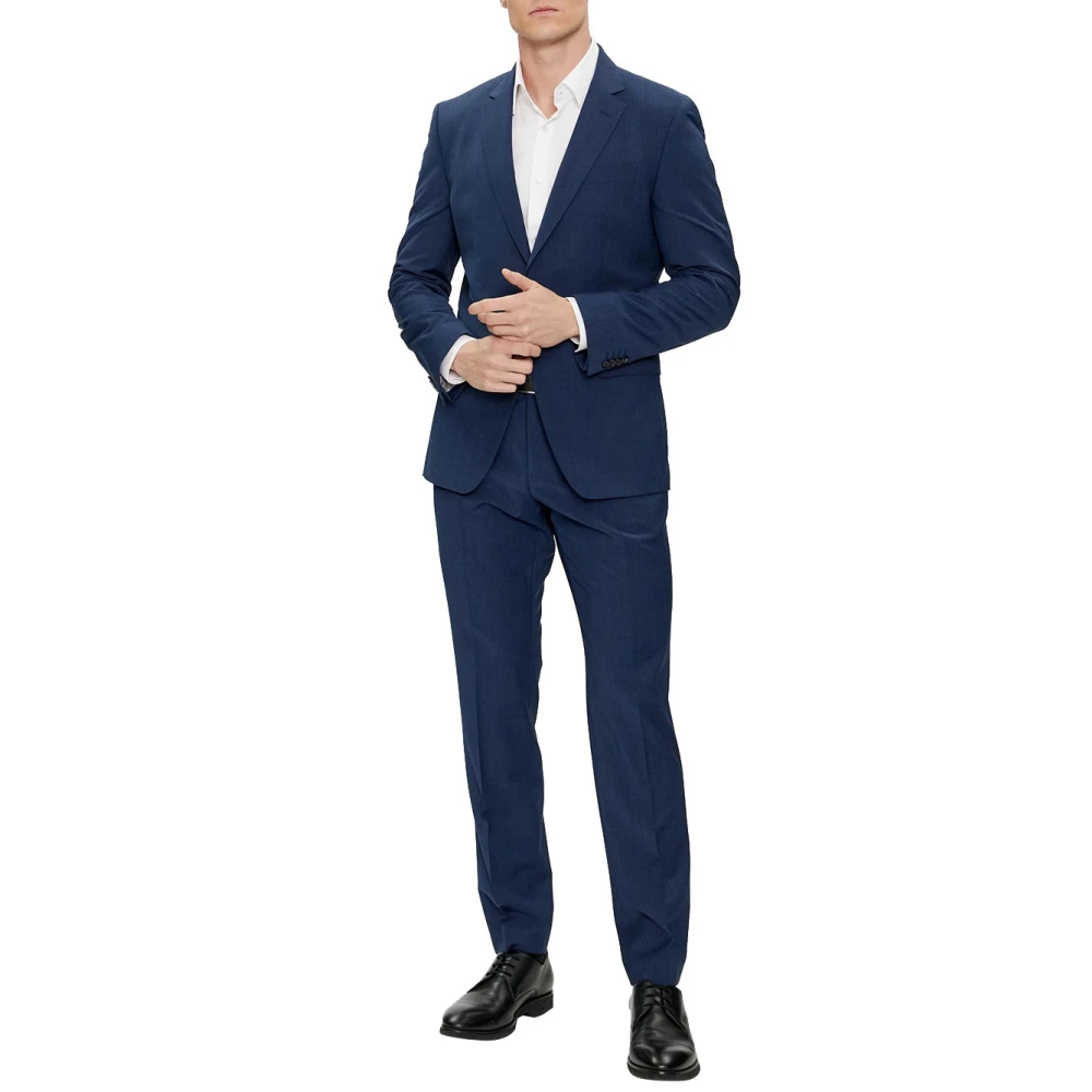 Hugo Boss Blått Ullblandning Slim Fit Kostym Blue, Herr