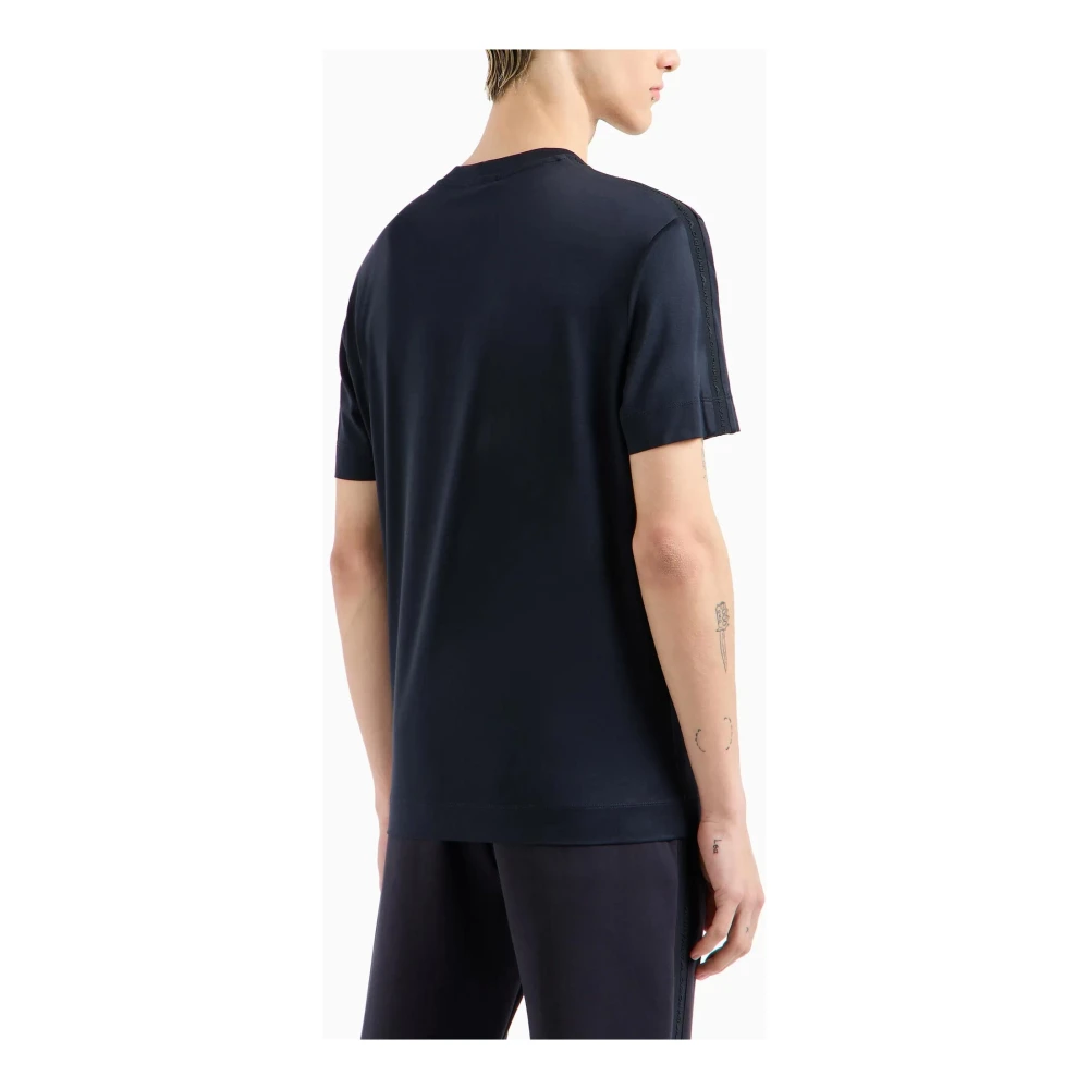 Emporio Armani Blauwe Jersey Tape Logo T-shirts Blue Heren