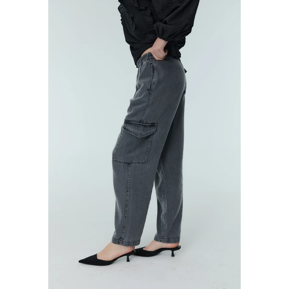 The New Society Gewassen Grijze Denim Cargo Broek Gray Dames
