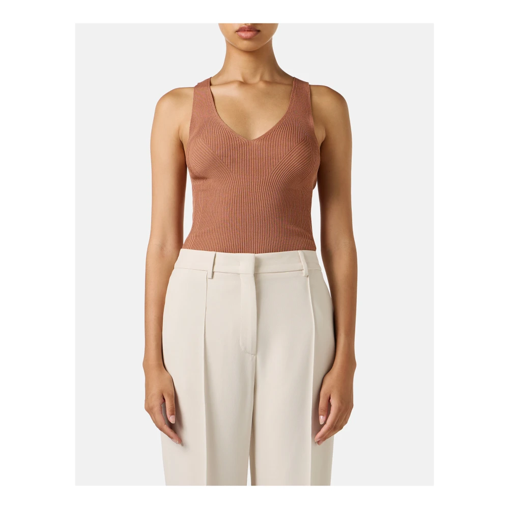 Iceberg Coccio-gekleurde tanktop met verlaagde ribbels in stretch viscose Brown Dames