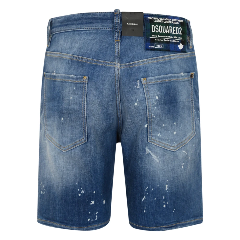Dsquared2 Denim Bermuda Shorts met Distressed Effect Blue Heren
