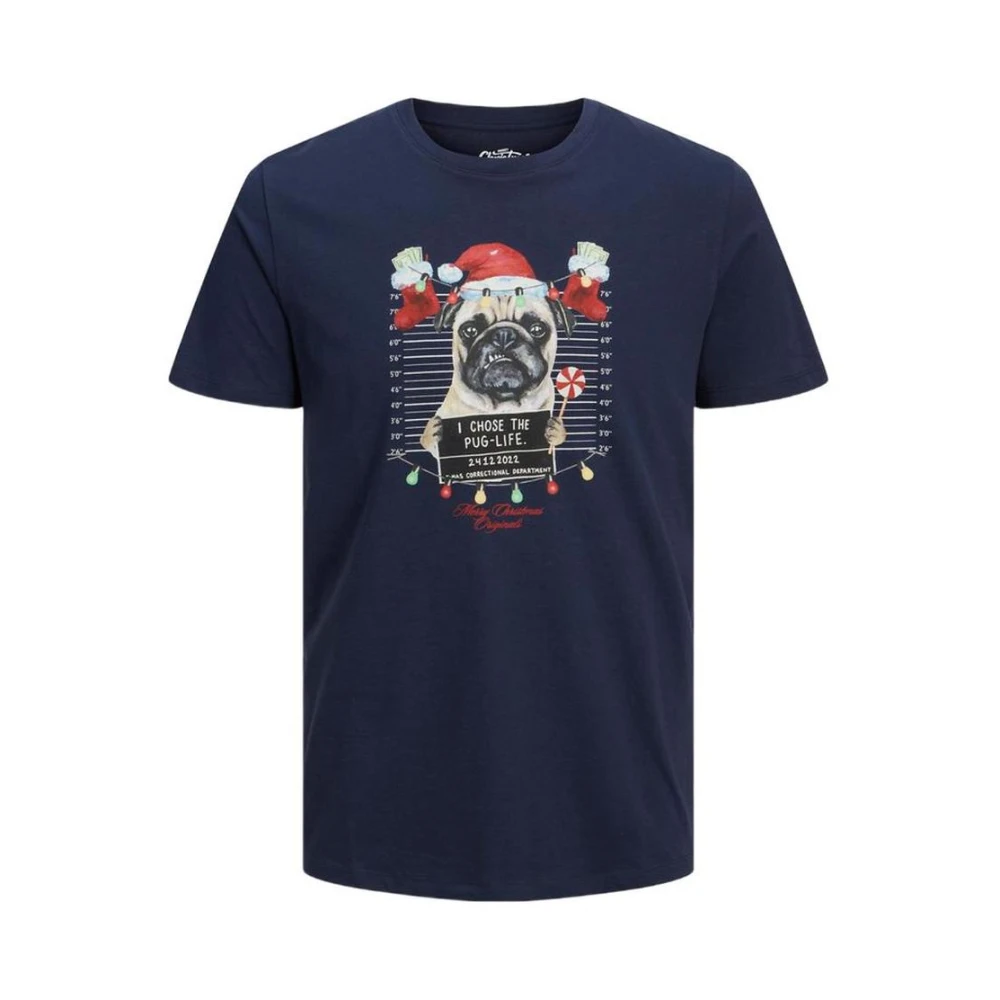 Jack & Jones Blå Bomull Jul T-Shirt Modell Blue, Herr