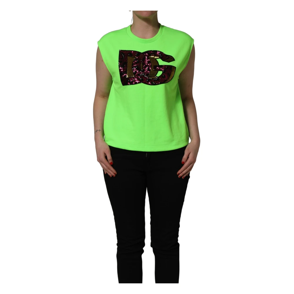 Dolce & Gabbana Women's Green Sleeveless Tops, 2XS, Crew Neck Tank Top